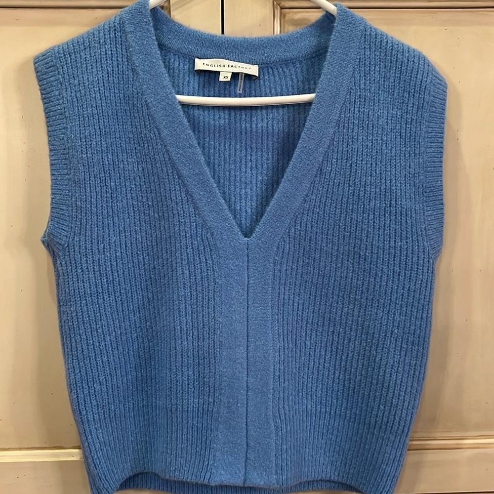 English Factory Blue V-neck sleeveless sweater. Perfect condition.
